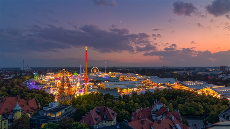 Oktoberfest in Munich at sunset 