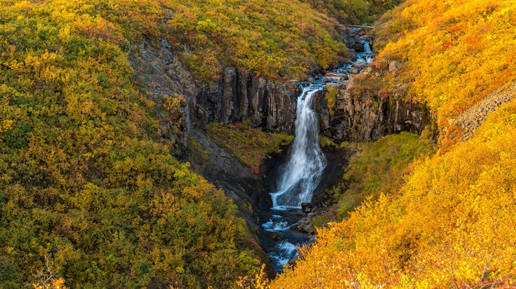 斯卡夫塔山的瀑布，瓦特纳冰川国家公园，冰岛 